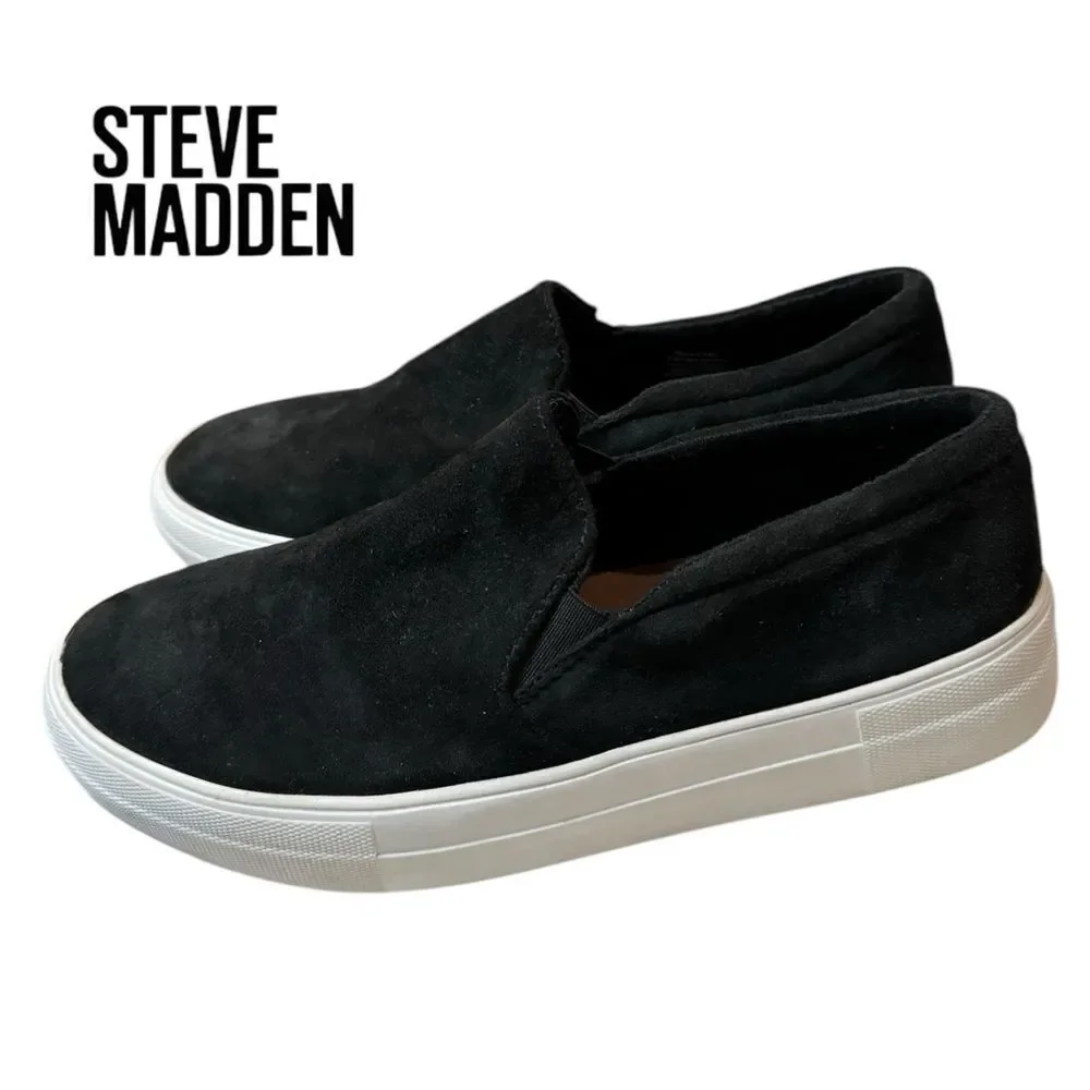 Steve Madden Women's Gills Black Suede Leather Slip-on Sneakers 8.5